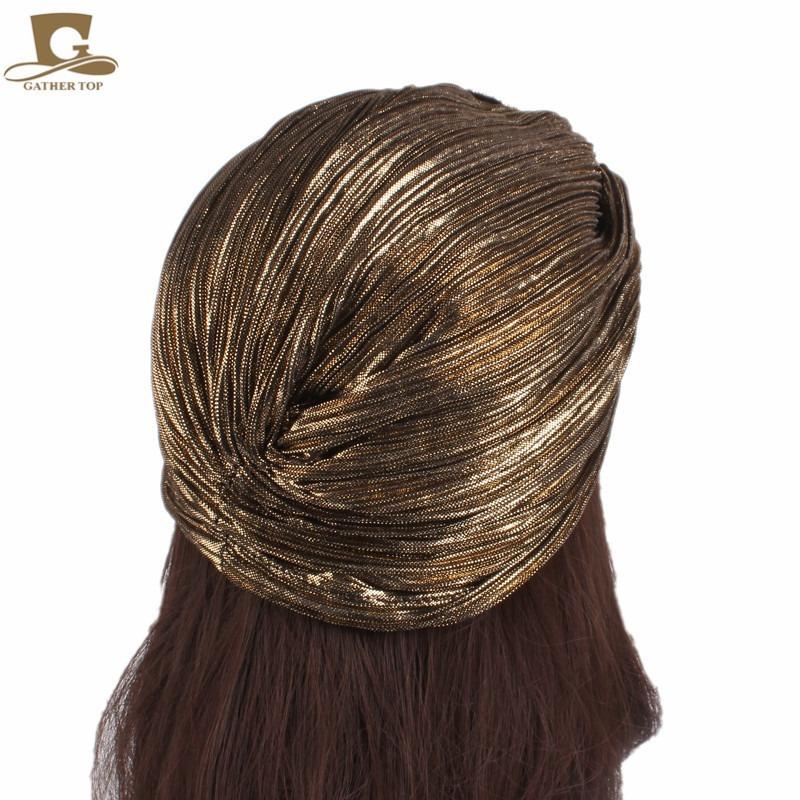 Nobile cappello indiano plissettato bronzato, accessori gioiello foulard berretto TJMC