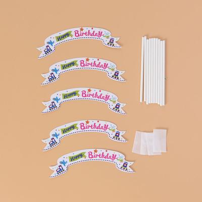 5pcs Happy Birthday Cake Toppers Colorful Decorative Flag Banner