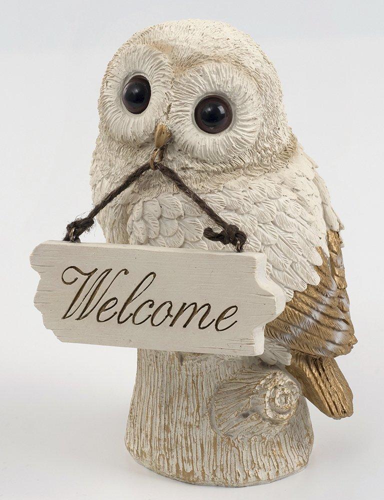 Kishima Owl Welcome 10cm Wide x 10cm Deep x Board, White, 16.5cm High, KH-61095