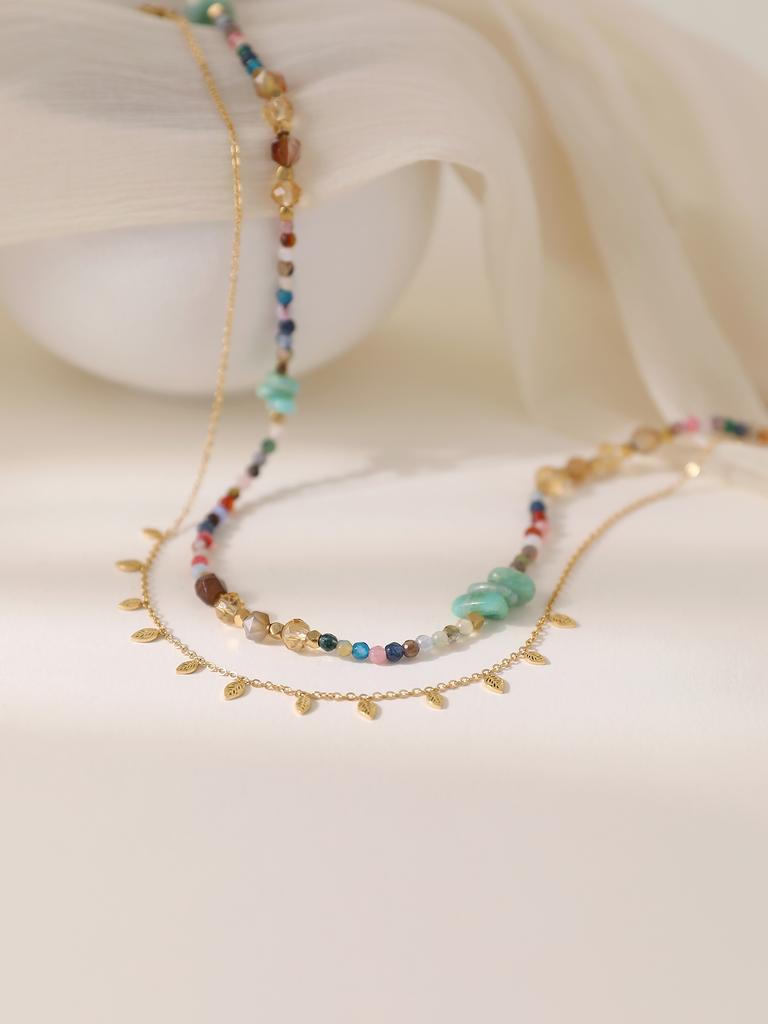 1Pcs Simple And Versatile Zircon Beaded Necklace Leaf Necklace Set Layered Necklaces Women'S Jewellery