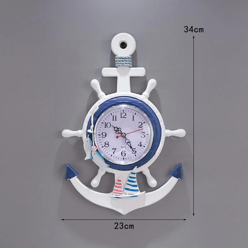 Antiker Stil Mittelmeer Blau und Weiß Boot Ruder Wanduhr Kreative Personalisierte Nautischen Anker Durch Helmsman