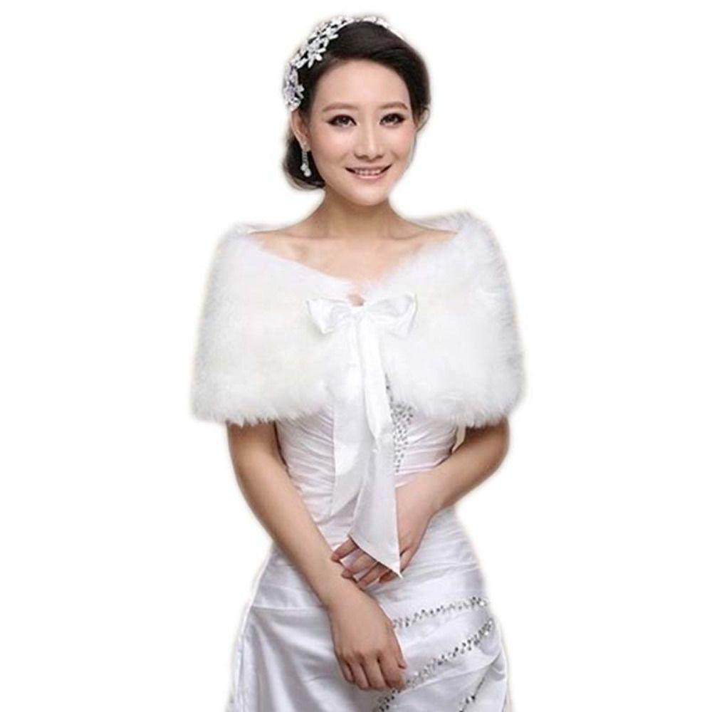 Soft Cloak Rabbit Fur Bow Scarves Faux Fur Bride Shoulder Fake Collar Plush Bowknot Shawl  Daily