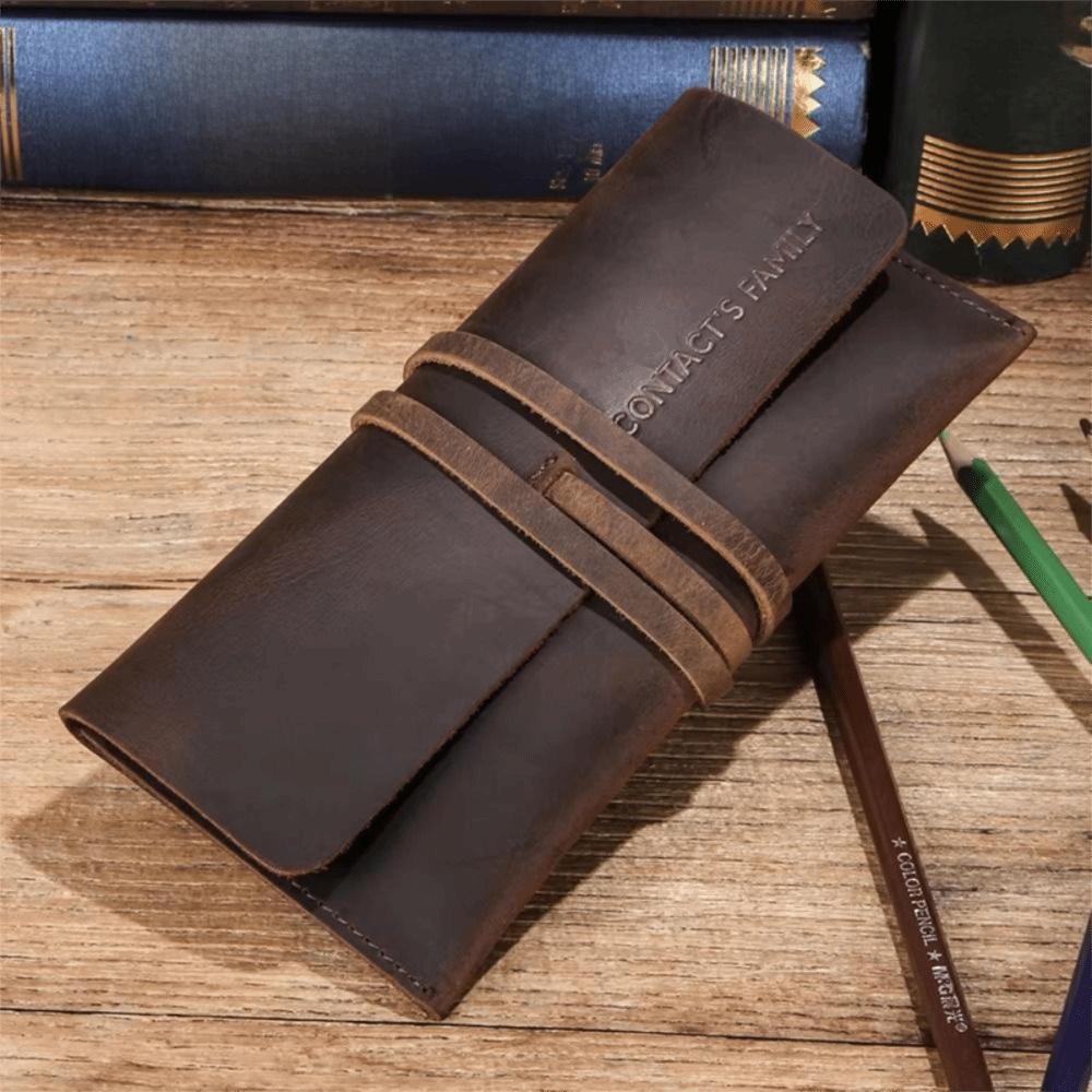 Cowhide Leather Pen Pouch Leather Pencil Storage Bag Retro Stationery Organizer  Office