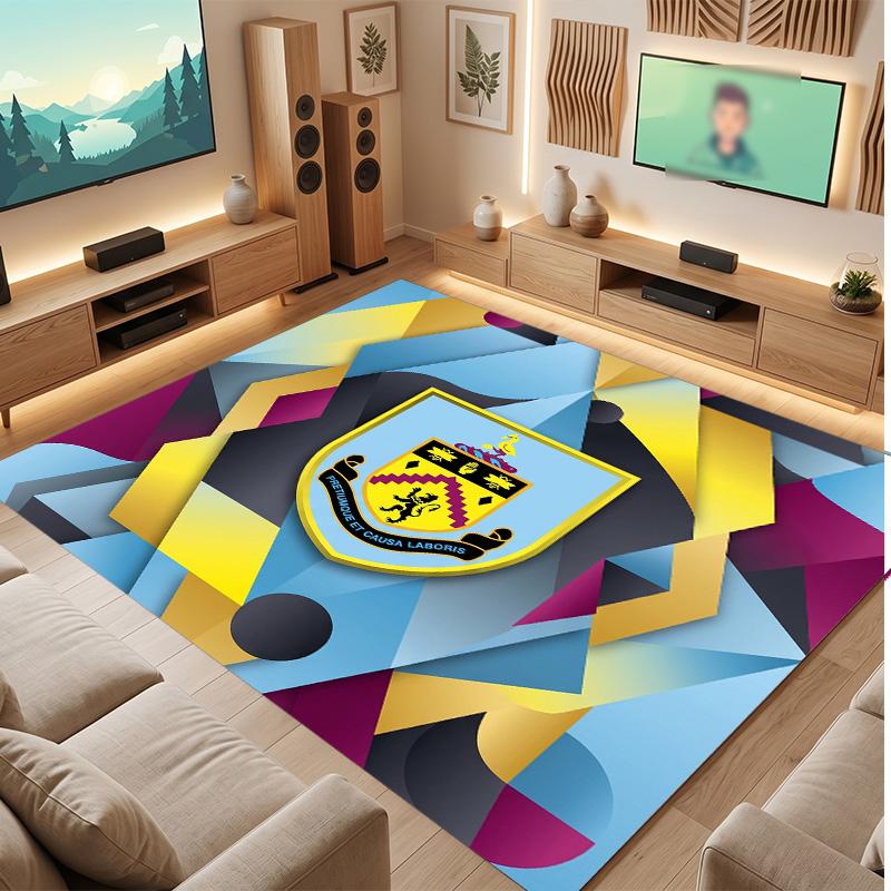 Burnley Football Print Crystal Velvet Rug, Comfortable Water Absorbent Non Slip Indoor Floor Carpet