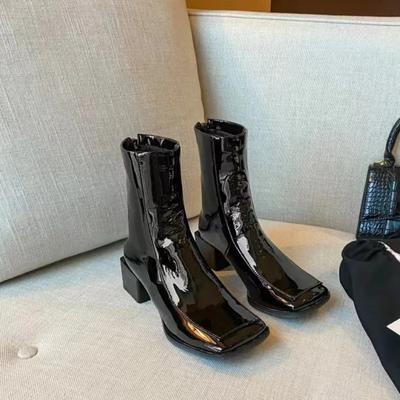 Wiosna Jesień Damskie Botki do Kostki Kwadratowy Nosek Niski Obcas Platforma Damskie Botki Chelsea Zima Zapatos Mujer Krótkie Botki Wysokie Obcasy