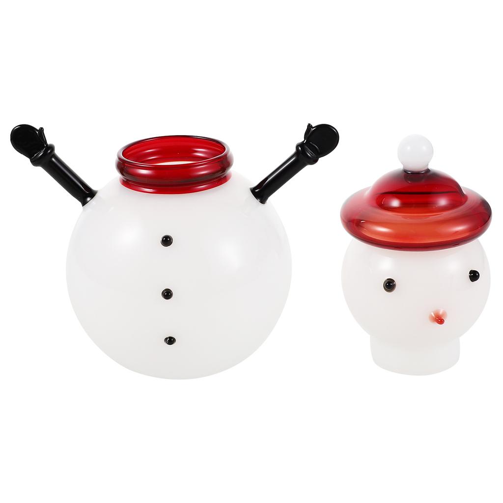 Snowman Candy Jar Glass Storage Container Lid Decorative Candy Can Christmas Party Decor Cute Snowman Sugar Container Holiday
