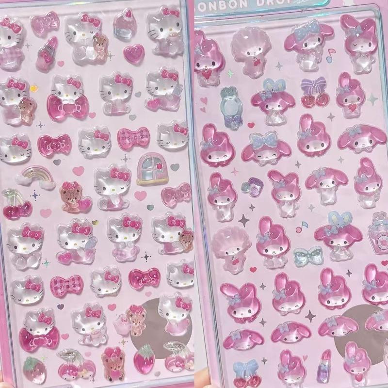 Kawaii Sanrio Hello Kitty DIY 3D Relief Decorative Stickers Cute Cartoon Kuromi Cinnamoroll Phone Case Creative Decoration Gifts