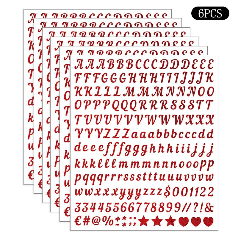 6 Sheets Craft Letter Stickers, 1080 PCS Glitter Script Alphabet A-Z Vinyl Self Adhesive For Gift Wrapping, Party Cards, Wedding