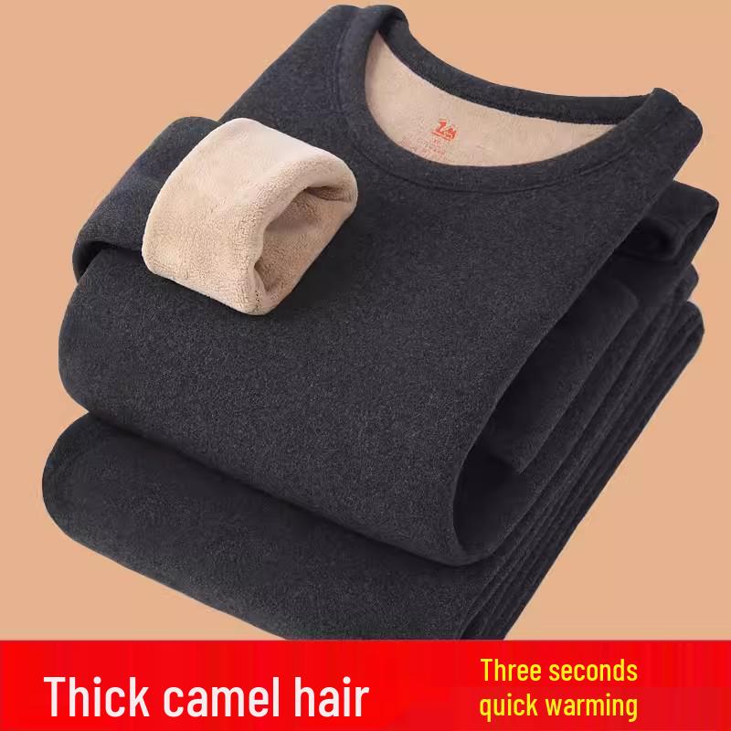 Herren Selbstheizendes Winter-Unterwäsche-Set mit Fleece-Futter - Extra Dicke Hose mit halbem Stehkragen als Baselayer. 3XL black