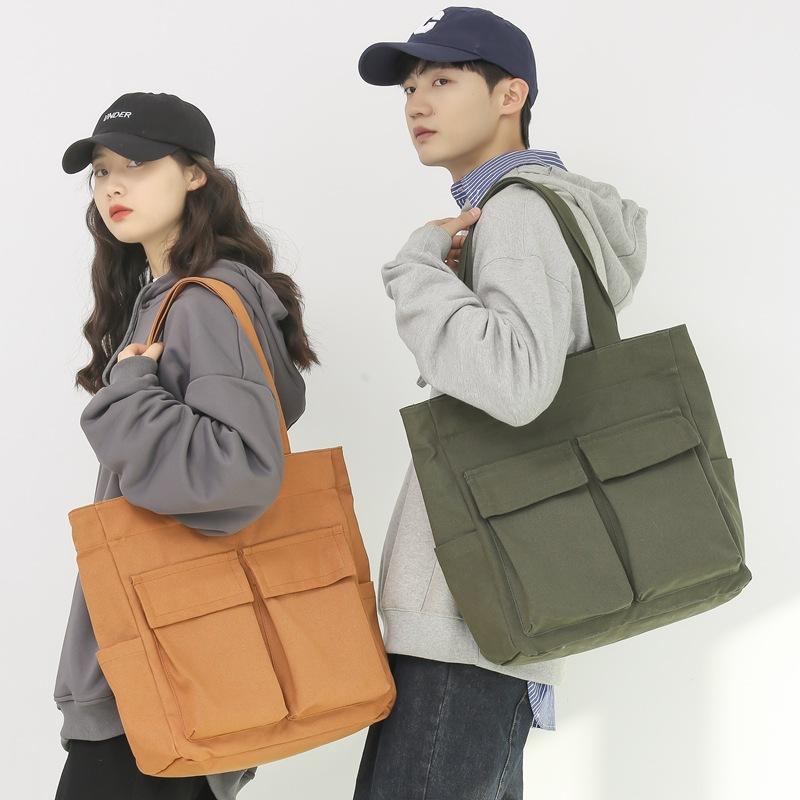 Canvas Bag Large Capacity Men Women's Shoulder Bag Student Class Hand Tote Bag