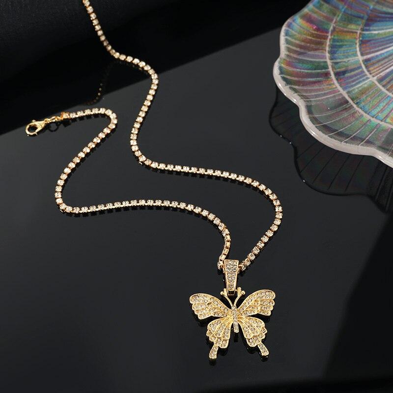 2PCS Gold-color and Silver-plated Necklace Small Fresh Butterfly Pendant with Full Diamonds Clavicle Jewelry