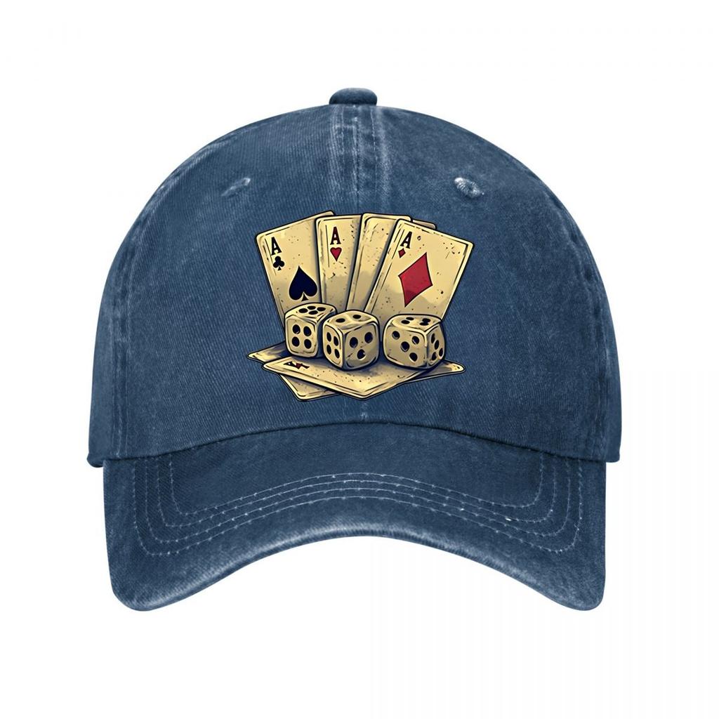 Gorra Snapback de Algodón Negra Gráfico de Dados de Póker Gorra de Béisbol Lavada