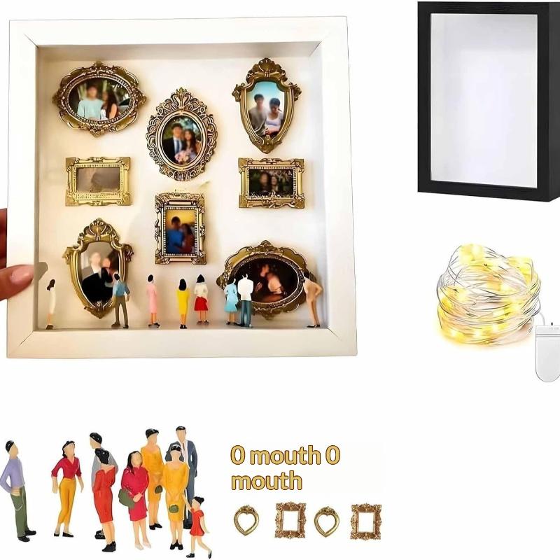DIY Mini Museum Photo Album Mini Museum Silhouette Box Stylish Creative Memory Display Kit With Miniature Statue And Gold Frame