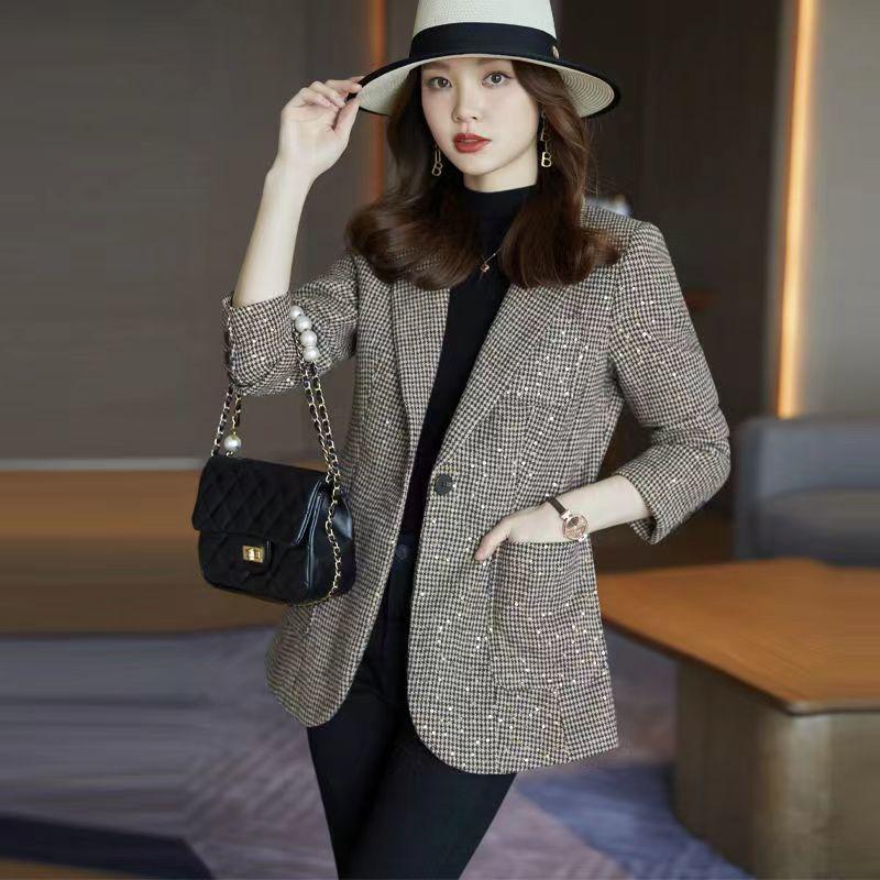 Bird Plaid Blazer Jackets Suit Autumn Fashion Jacket for Women Korean Slim Fit Blazers Suits