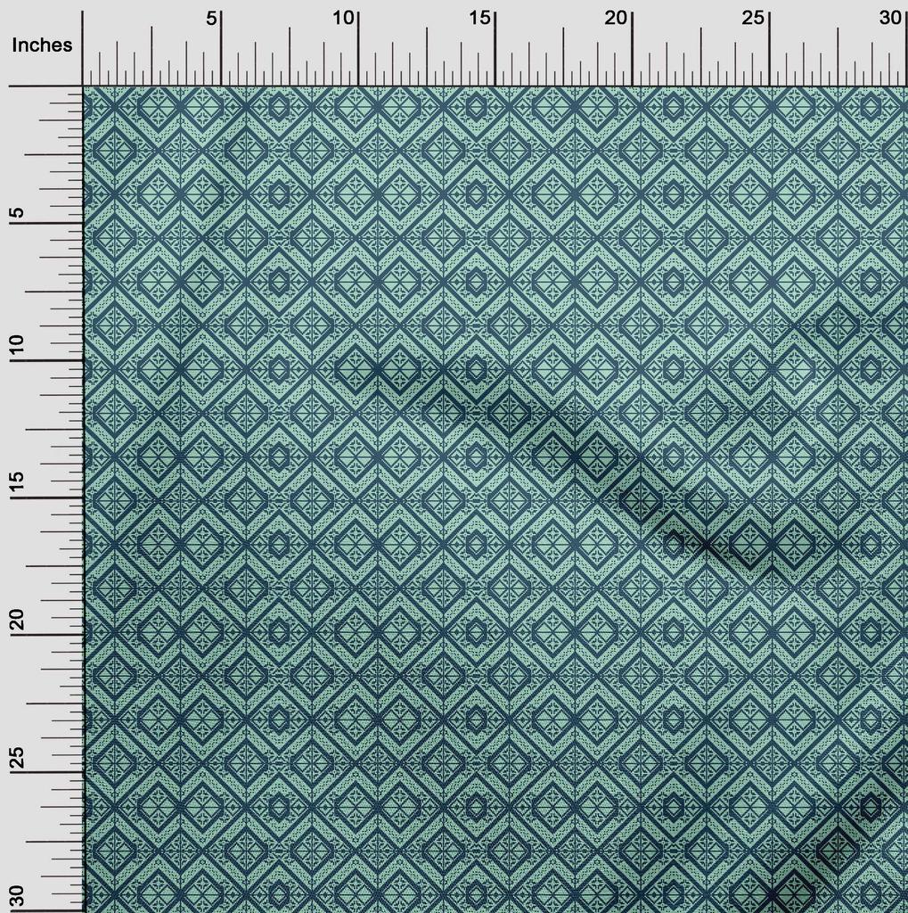 oneOone Cotton Flex Dark Teal Blue Fabric Geometric Diy Clothing Quilting Fabric Print Fabric By Yard 40 Inch