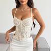 Sexy Besticktes Spitze Pailletten Fischbein-Draht Raffung Kreuz-Träger Schlanke Passform Camisole