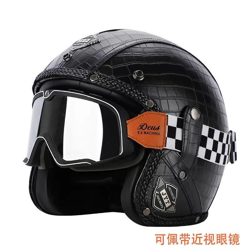 Retro Helmet Electric Motorcycle Leather Helmet Summer Pedal Cruise Motorcycle Harley Men and Women Three Quarter Helmet Half Helmet