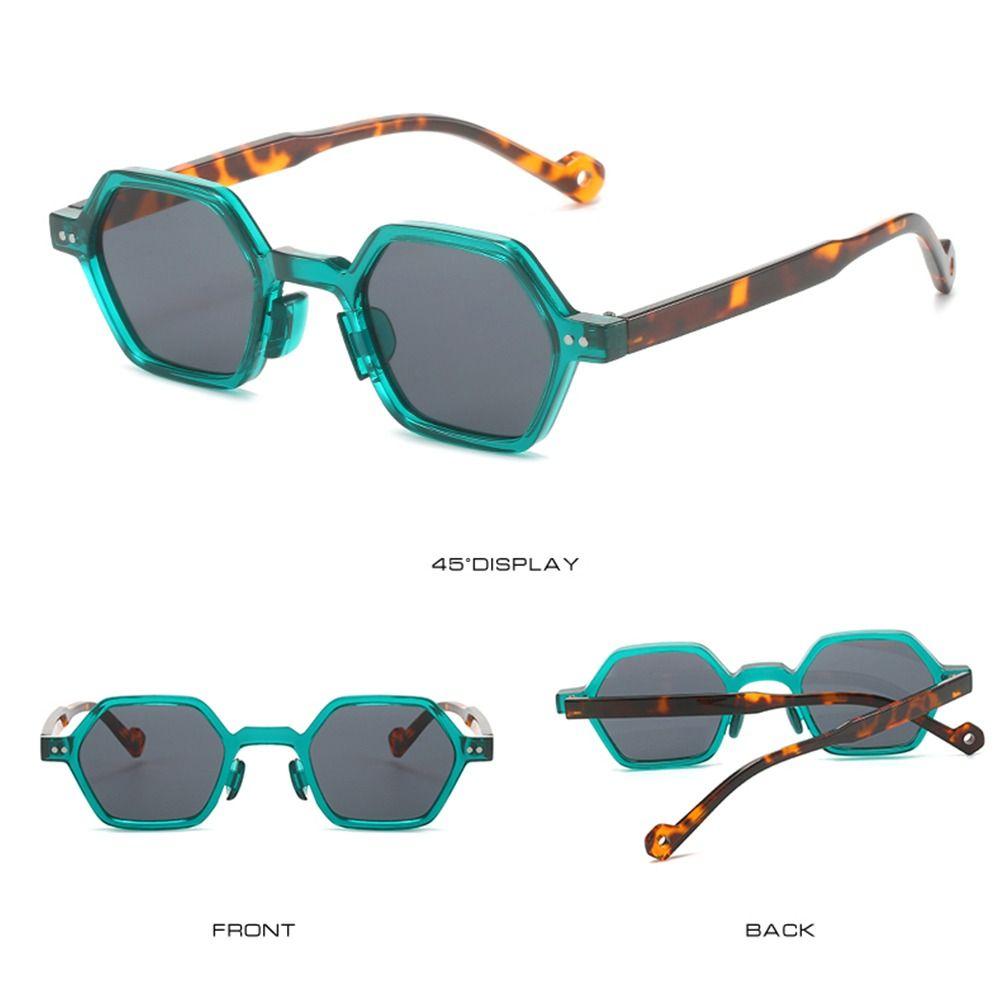 Vintage Polygon Sunglasses for Women Men Fashion Hexagon Clear Ocean Lens Shades UV400 Rivets Sun Glasses Summer Eyewear