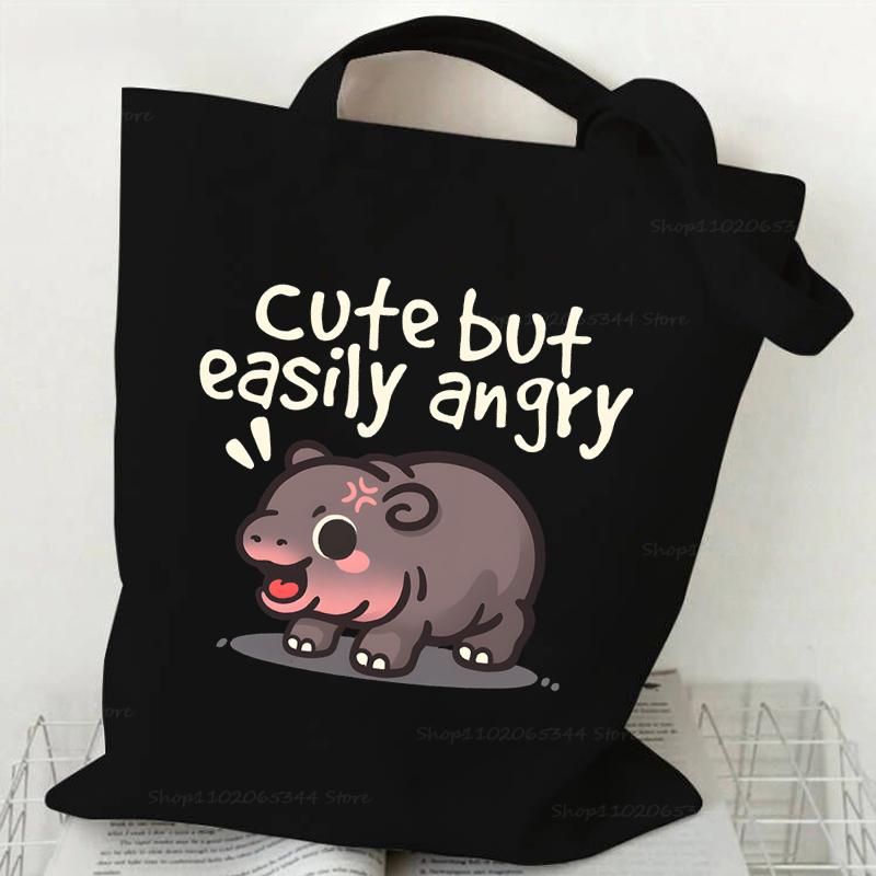 

Эластичная женская сумка с принтом свиньи Harajuku Fashion Cartoon Shopping Холщовая сумка-тоут Fun Hippo Unisexs сумка через плечо
