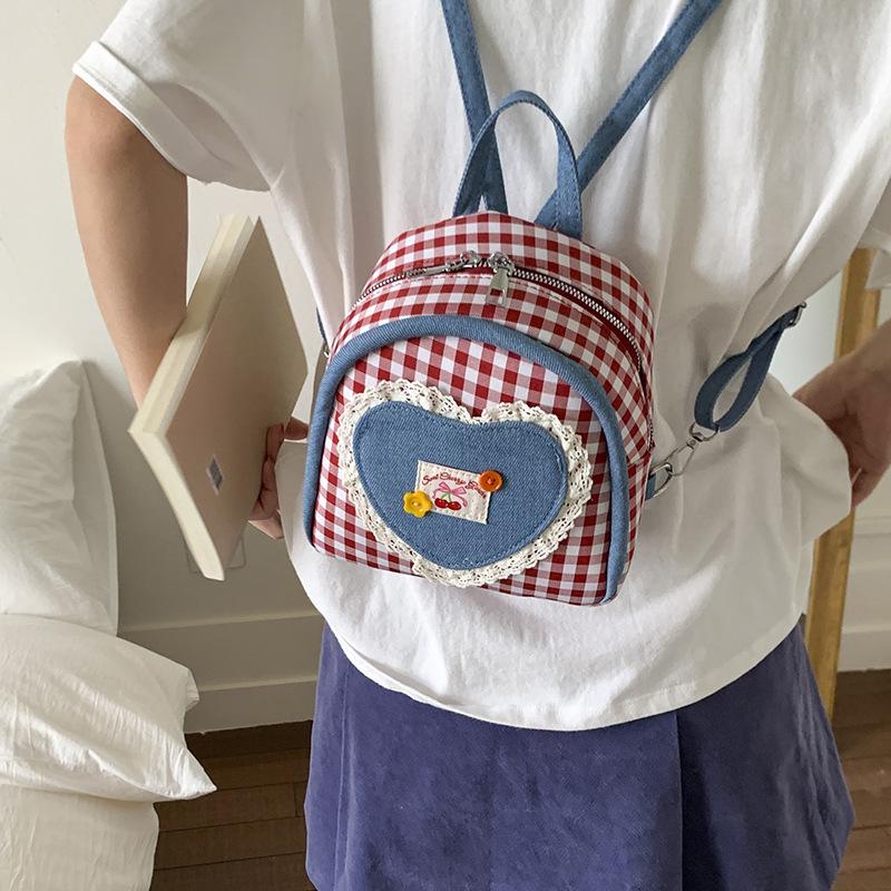 Plaid Women's Backpack New Spring and Summer Contrasting Color Versatile Backpack Mini Schoolbag