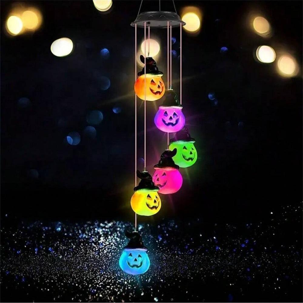 Halloween Solar Pumpkin Wind Chime: Seven-Color Changing Garden Light Decor Solar Pumpkin Wind Chime Light
