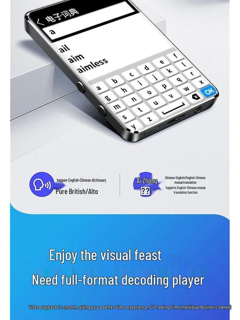 Tragbarer Touchscreen MP4/MP3 Bluetooth Player mit Englisch-Wörterbuch für Studenten