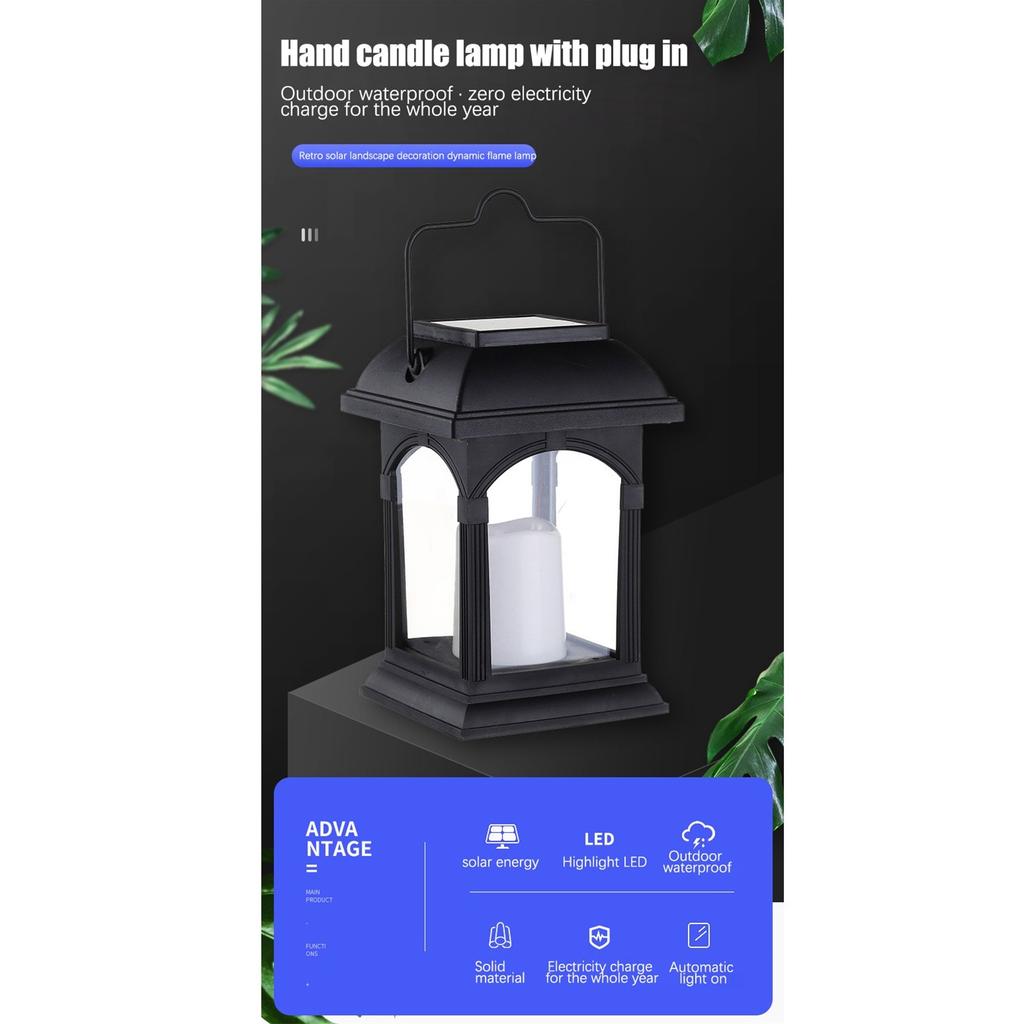Solar Powered Portable Lantern with Handle for Outdoor Indoor Use Waterproof Decorative Lantern with LED Candle Light for Garden Patio Camping
