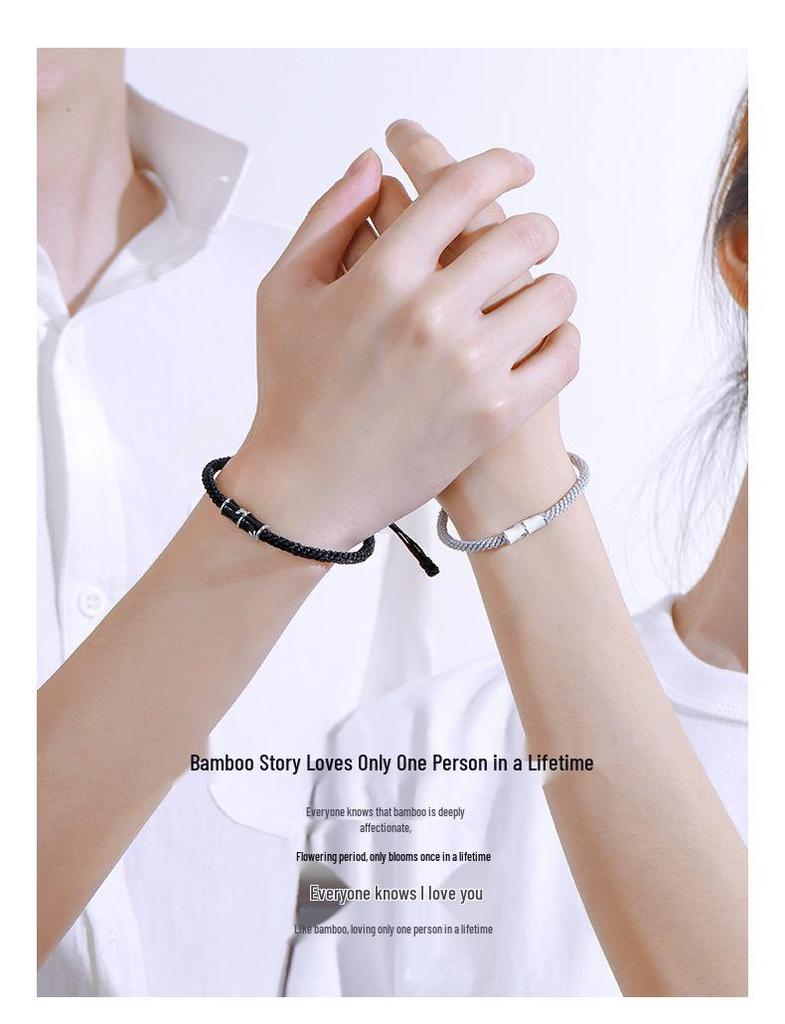 Sterling Silver Bamboo Couple Bracelets – Creative Student Style Hand Ropes, Perfect Christmas Gift for Girlfriend