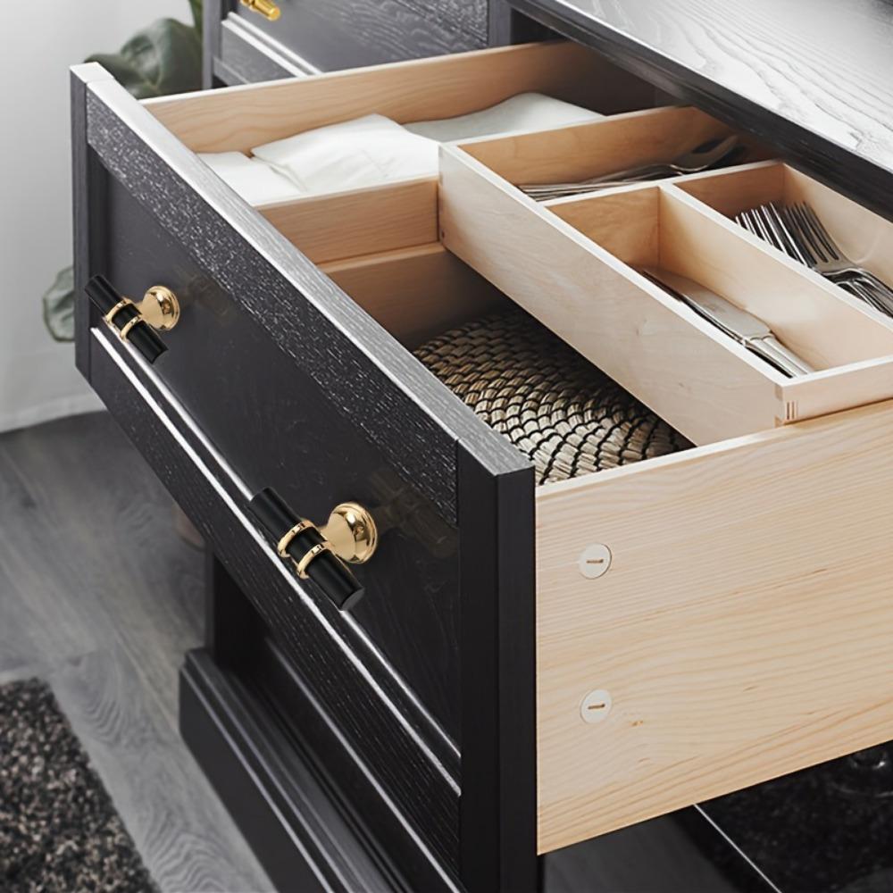 Lot de 10 boutons noirs modernes avec poignées de tiroir dorées – Poignées d'armoire en métal poli pour la maison et le bureau