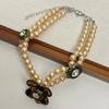Rhinestone Pearl Beaded Choker Leopard Clavicle Chain Sweet Flower Heart Necklace  Women