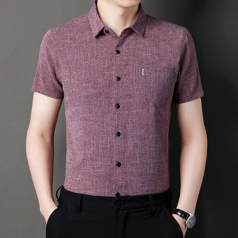 Summer Men s Lapel Collar Short Sleeve Shirt Business Casual Top M