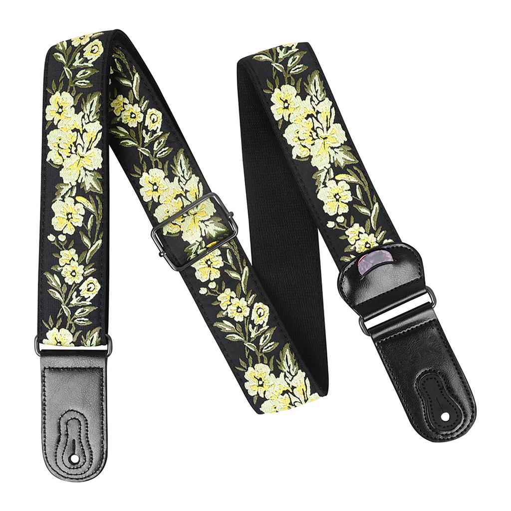 Guitar Shoulder Strap Ukulele Strap Guitar Strap For Electric Guitar Bass Folk Embroidered Floral Strap For Women Men Performance Live Show