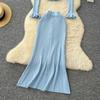 Two Piece Business Set Women Outfits Long Sleeve Tunic Cropped Cardigan High Waist Bodycon Fishtail Skirt Suit Fashion Knitted Sweater Suit