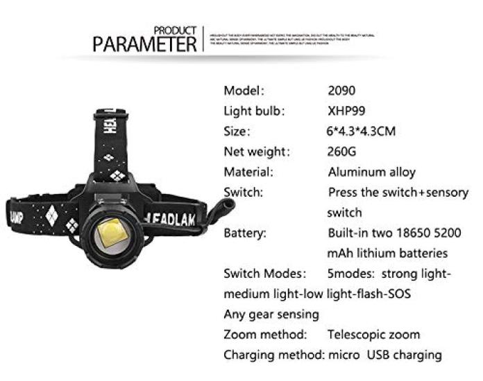 XHP99 LED Motion Rechargeable Headlamp with 5 500m Adjustable Tactical IPX6 Waterproof Head Torch for Disaster and Emergencies High-Power Headlight,