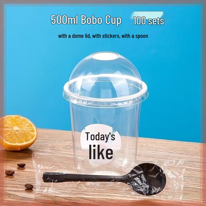 Boba Sundae Plastic Cups with Dome Lids, Stickers & Spoons
