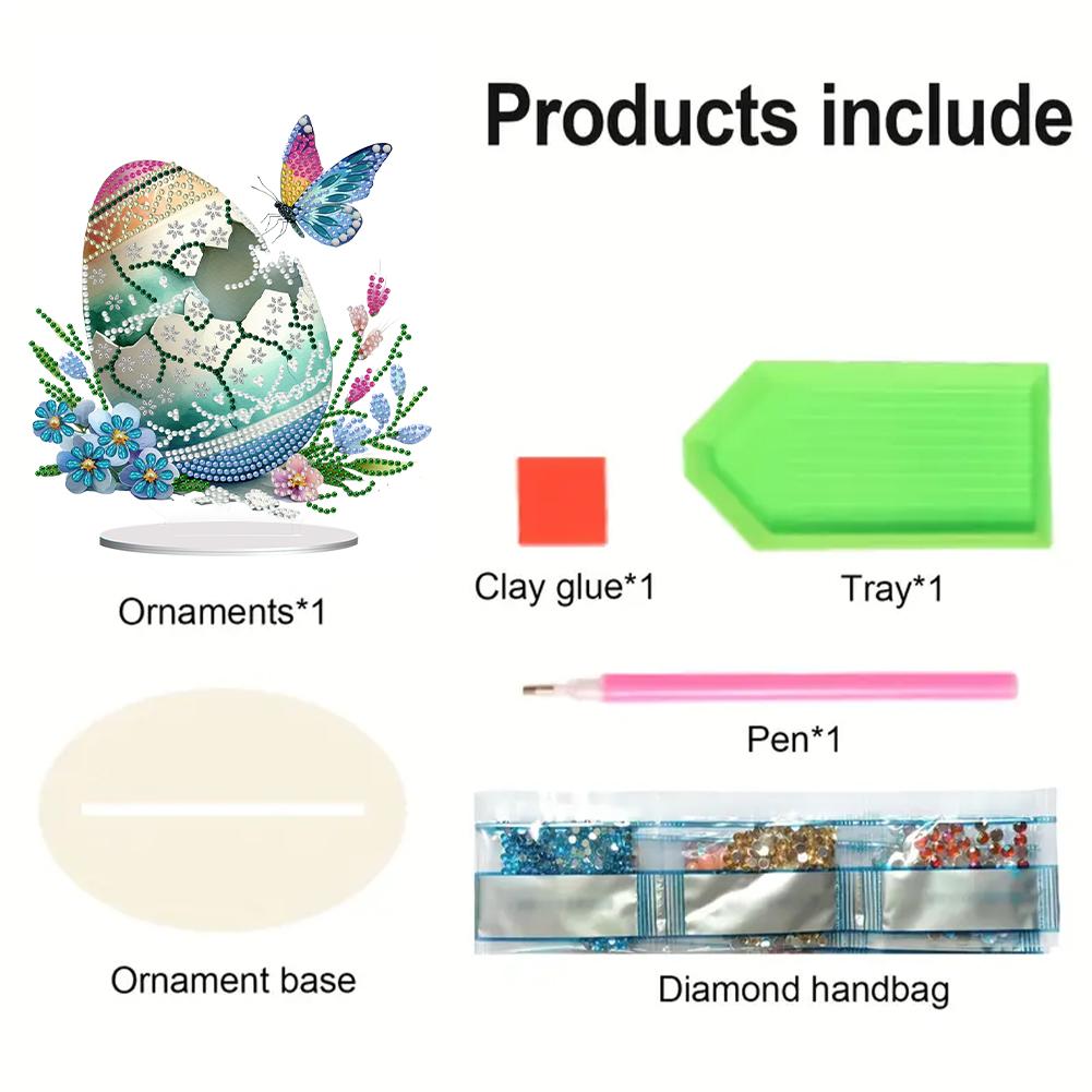 Round+Special Shape Desktop Diamond Art Kits Acrylic Diamond Painting Desktop Ornaments Kit Easter Egg for Home Office Decor