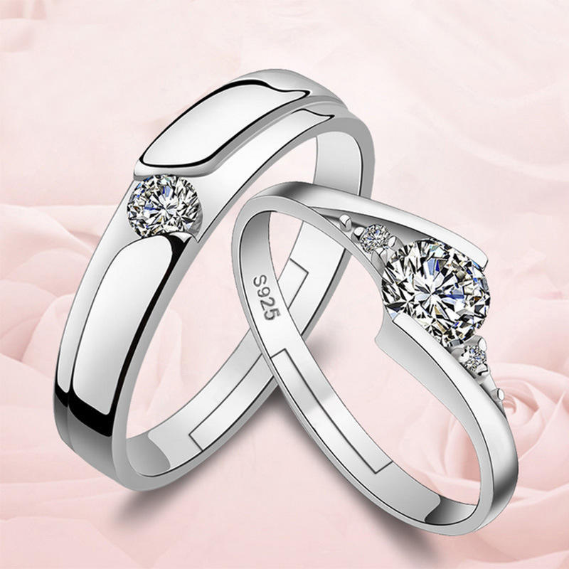 2Pcs 925 Silver Couples Ring Sets Light Polishing Simple Ring for Woman Man Classic Wedding Fine Jewelry Circle
