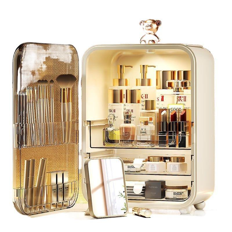Boîte de Rangement Cosmétique Anti-Poussière de Grande Capacité avec Miroir pour Coiffeuse.