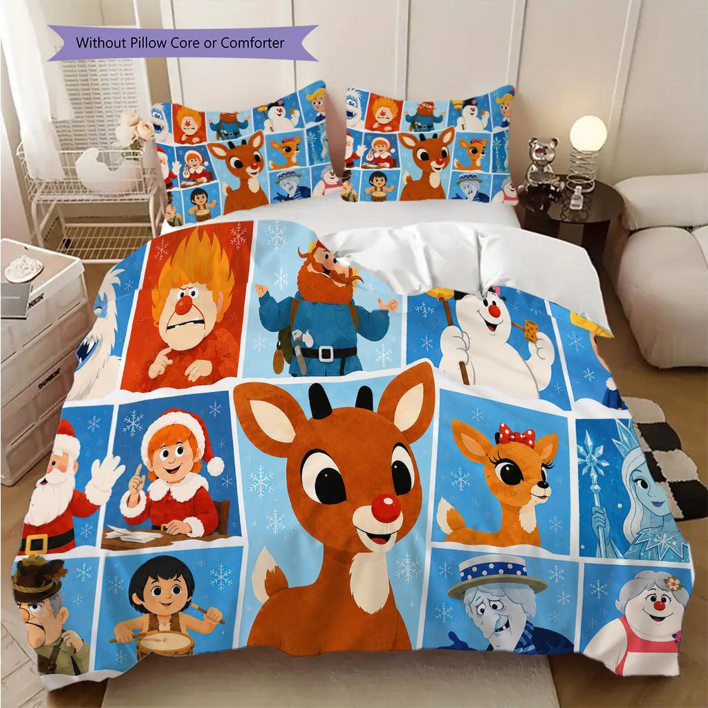 1PC Christmas theme pattern Bedding Quilt Set Quilt Cover Pillowcase Home Decoration Birthday Gift (1 * duvet cover + 2 * pillowcase, without core)