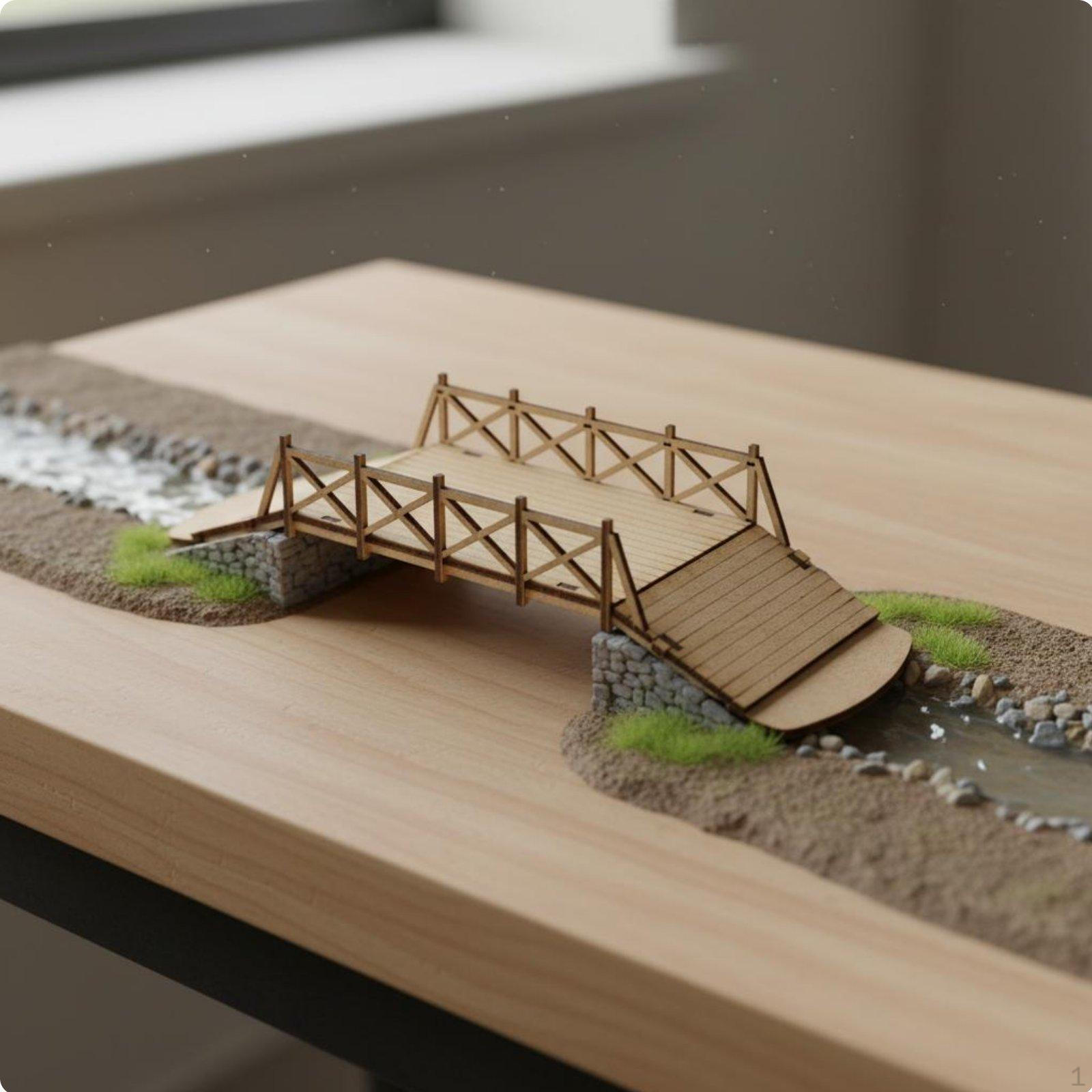 1:72 Scale Bridge Kit European Style Wooden Assembly Model Handmade Gift Cut Scenery Wooden Bridge