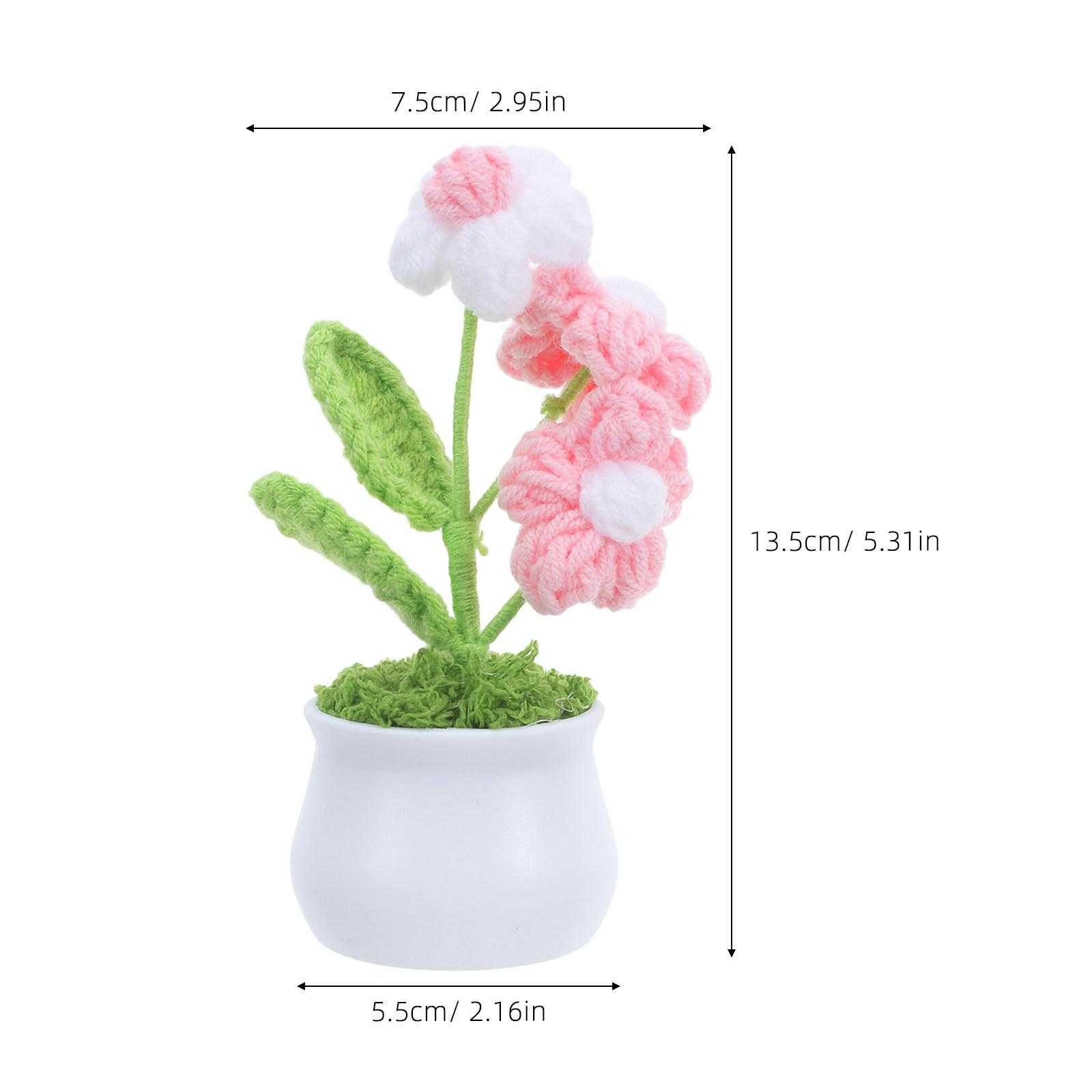 

Mini Knitted Crochet Flower Pot Triple Puff Artificial Potted Plant Decoration for Home Office Car Desk Cute Fake Plant Pots