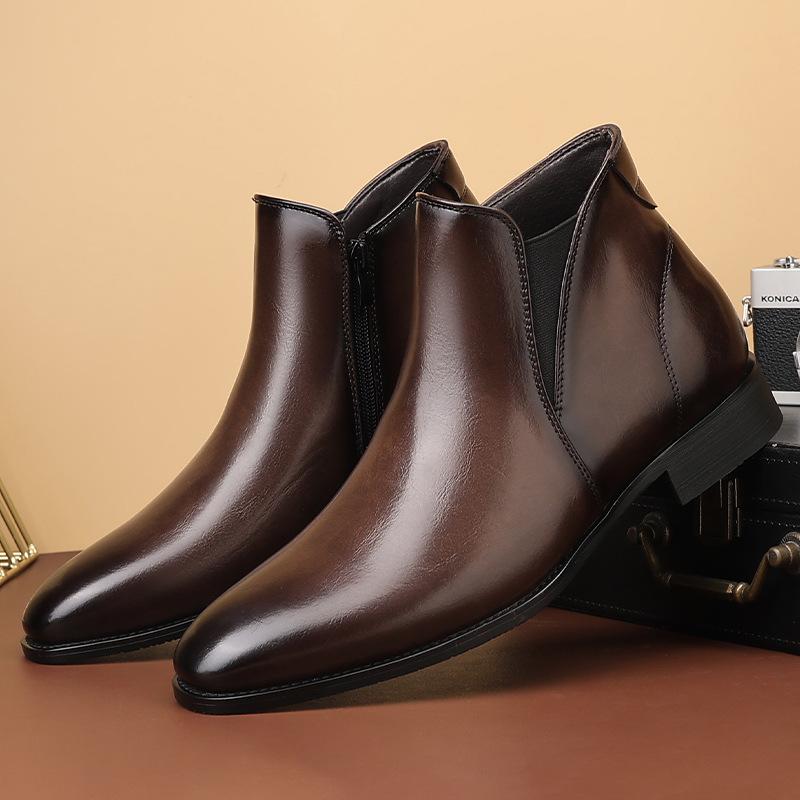 Men's Chelsea Boots Fashion British Style Short Boot Luxury High-Top Leather Boots for Men Business Men Dress Boots Botas Hombre