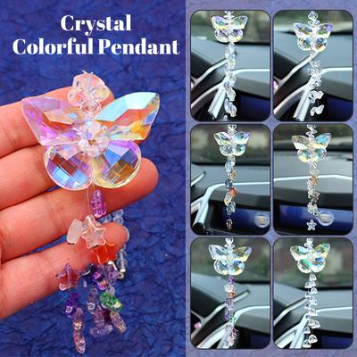 Pandantiv Modă Cristal Colorat Fluture Agățătoare Oglindă Retrovizoare Mașină Decor Interior Auto Ornament Norocos Stilizare Mașină