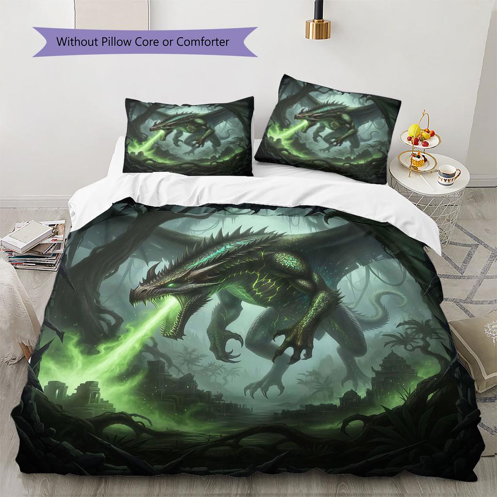 Theevildragon Pattern Bedding Quilt Set Quilt Cover Pillowcase Home Decoration Birthday Gift (1 * duvet cover + 2 * pillowcase, without core)