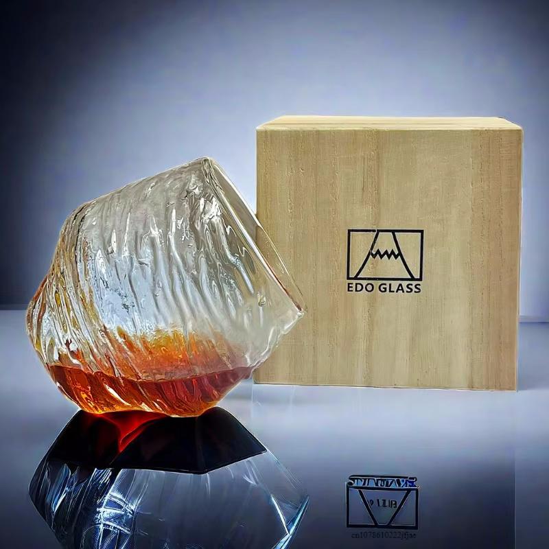 Japan 3D Mountain Whiskey Glass Glacier Old Fashioned Whisky Rock Glasses Whiskey-glass Wooden Gift Box Vodka Cup Wine Tumbler