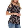 Women's Summer Printing Short Sleeve Strappy Cold Shoulder T-Shirt Tops Blouses