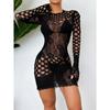 Sexy Hip Skirt, Sexy Underwear, One-piece Hollowed-out Tight-fitting Perspective Long-sleeved Mesh