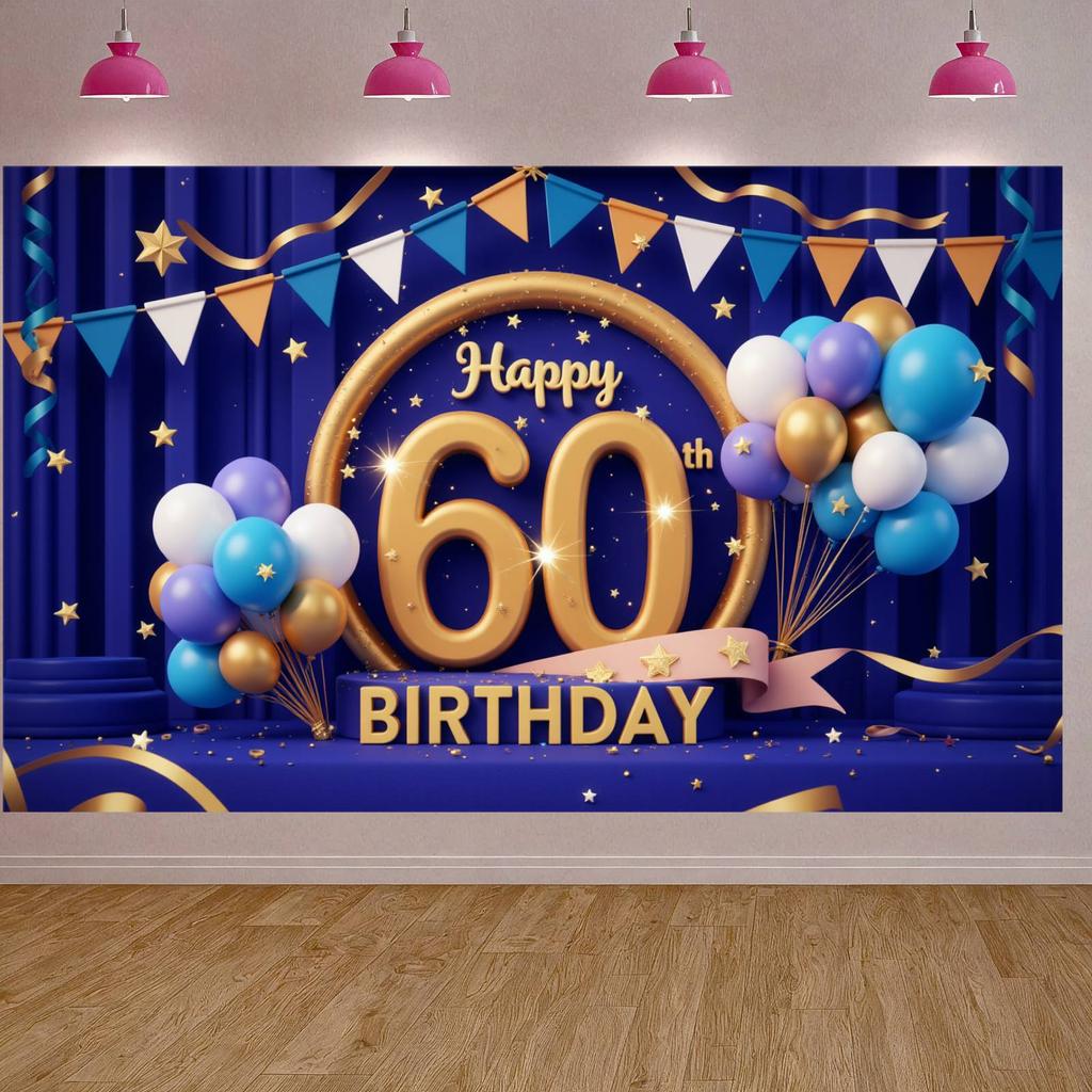 Bannière de Célébration d'Anniversaire Aspect Luxueux Fond d'Anniversaire Bannière pour 60ème Anniversaire Décoration Étoiles Pailletées Pour Lieu de Fête Intérieur
