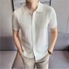 Sommer Herren Strick Poloshirts Kurzarm Smart Casual Leicht Turn-Down-Kragen Leinen Strick Cardigan Herren Atmungsaktive Polos
