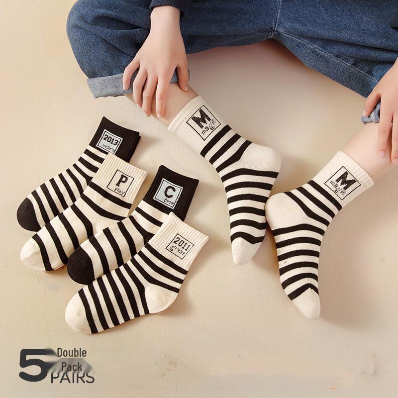 Gestreifte Kinder-Crew-Socken für Herbst-Winter: Trendige, warme Sportsocken für Jungen und Mädchen